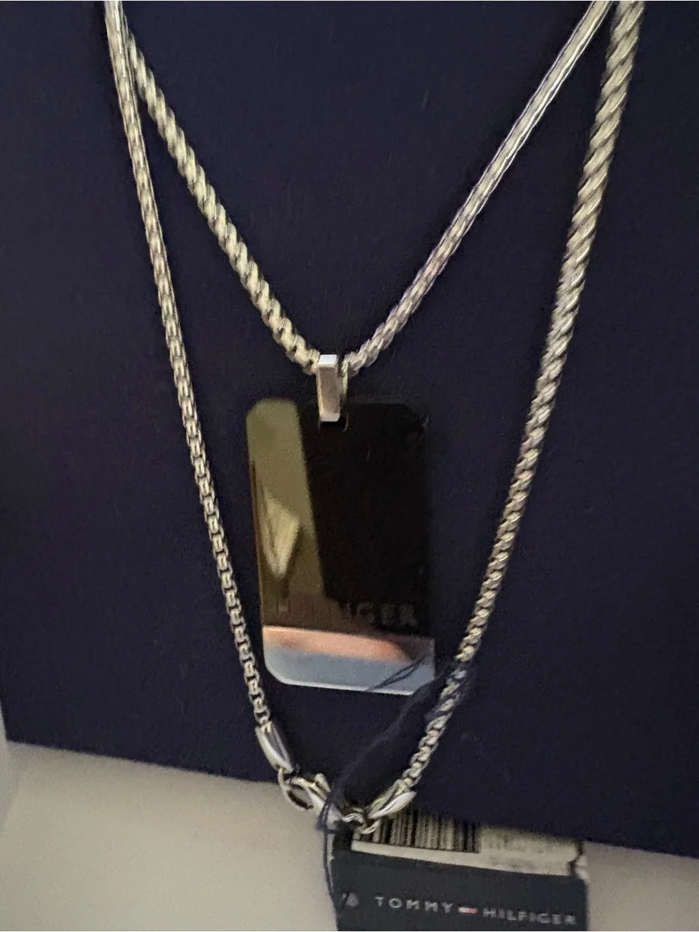 Tommy Hilfiger Double-Layer Stainless Steel Dog Tag Necklace - Black & Silver